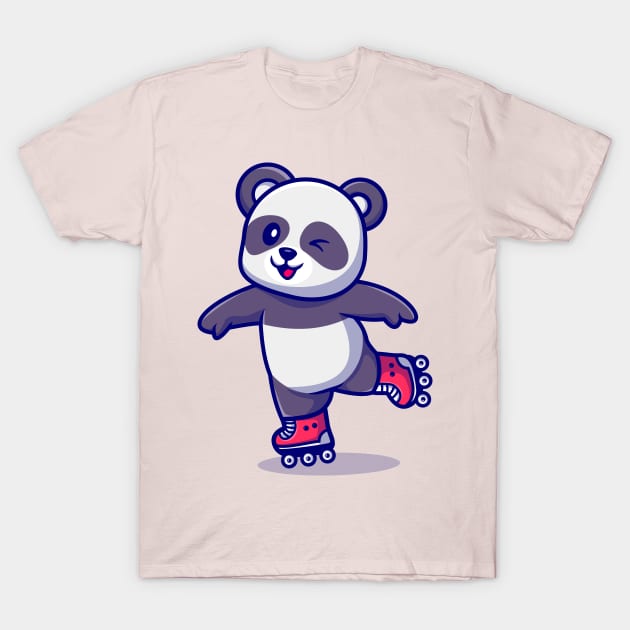 Cute Panda Palying Roller Skate Cartoon T-Shirt by Catalyst Labs